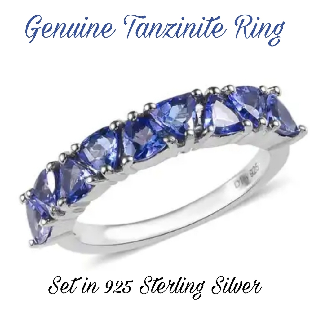 Tanzanite Half Eternity Band Ring in Platinum Over Sterling Silver 1.35 ctw - Picture 1 of 10